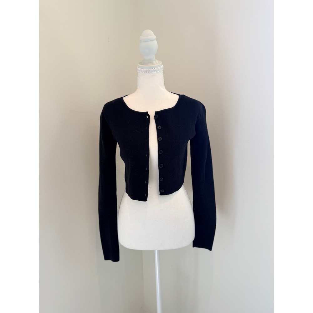 Brandy Melville Black Cropped Cotton Button Front Cardigan Sweater One Size